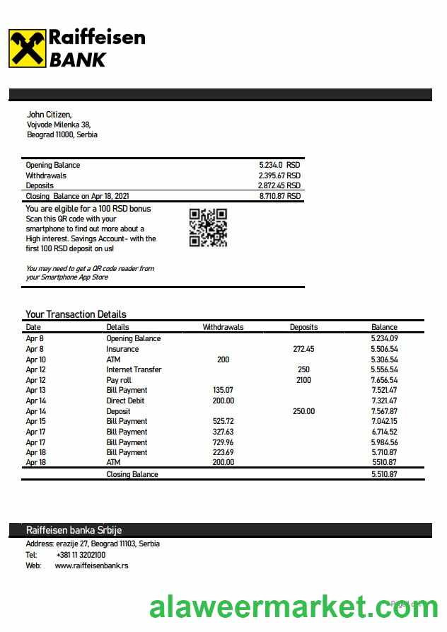 Serbia Raiffeisen bank statement
